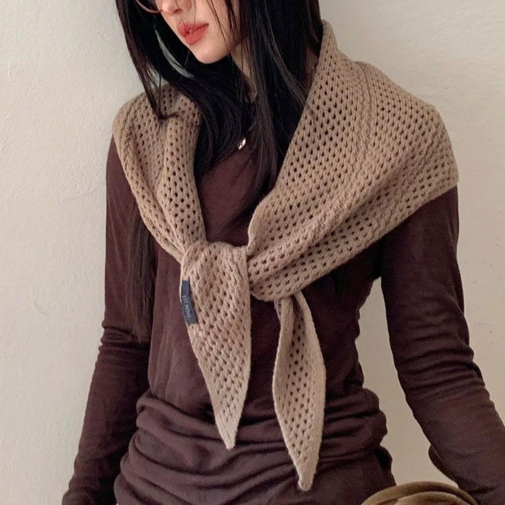 Lightweight Mesh Knit Neck Scarf Hollow Out Knit Triangle Shawl Hollow Out Shawl For Women