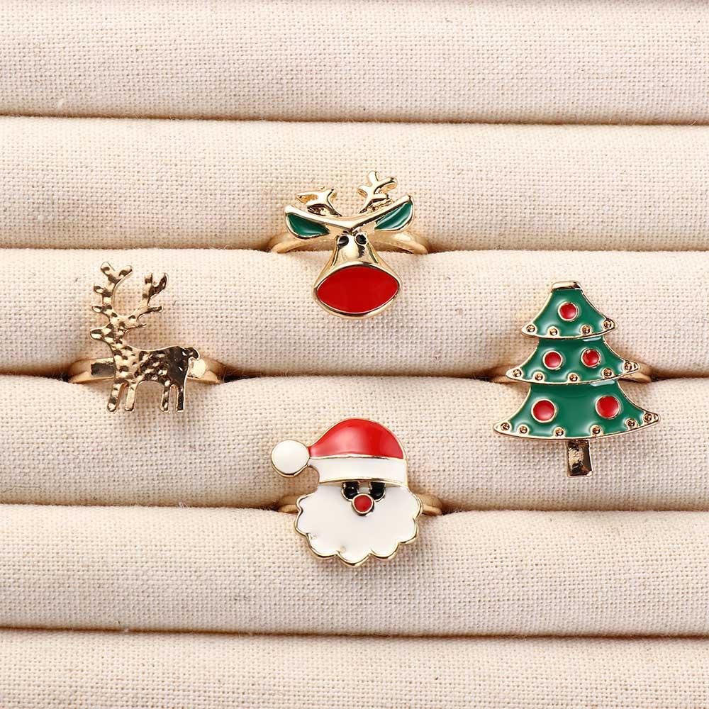 Christmas Tree Enamel Santa Claus Ring Dripping Oil Xmas Jewelry Ornaments Friend