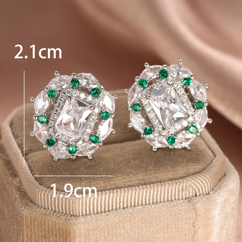 Silver Color Square Geometric White Cubic Zirconia Drop Earrings for Women Wedding Accessories Daily Fine Jewelry