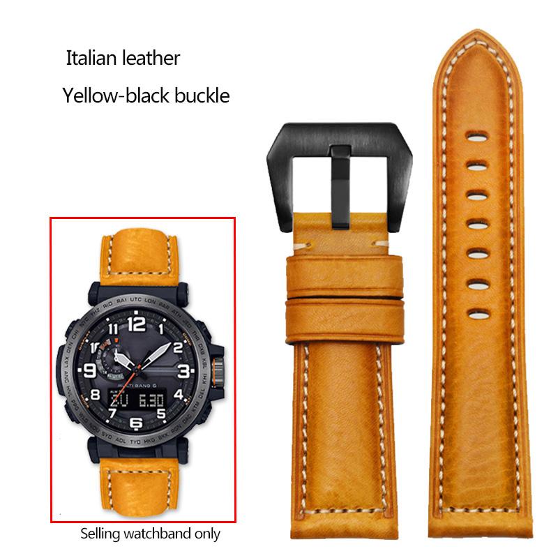 24mm Cowhide Frosted Italian Leather Watchband for Casio PROTREK Series PRG-600/PRG-650/PRW-6600 Outdoor Sports Bracelet Strap