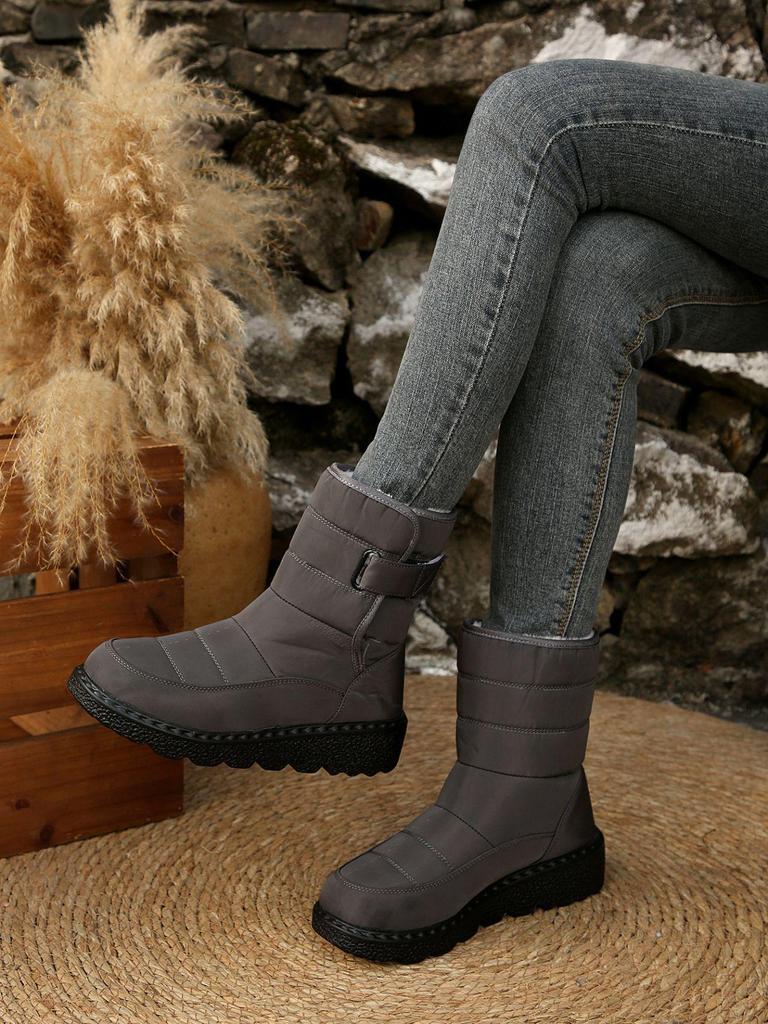 Женские водонепроницаемые зимние сапоги до середины икры на липучке, нескользящая подошва для улицы, утепленные и на подкладке для тепла