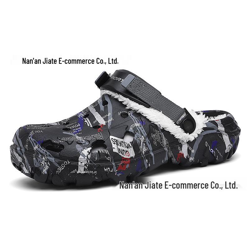 Мужские хлопковые тапочки на флисовой подкладке - Легкая обувь больших размеров с закрытым носком