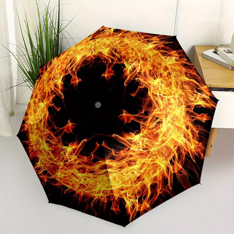 Flaming Circle Wall Decal - Fire Art Umbrella, Portable 3-Fold Umbrella for Men & Women,Halloween & Christ