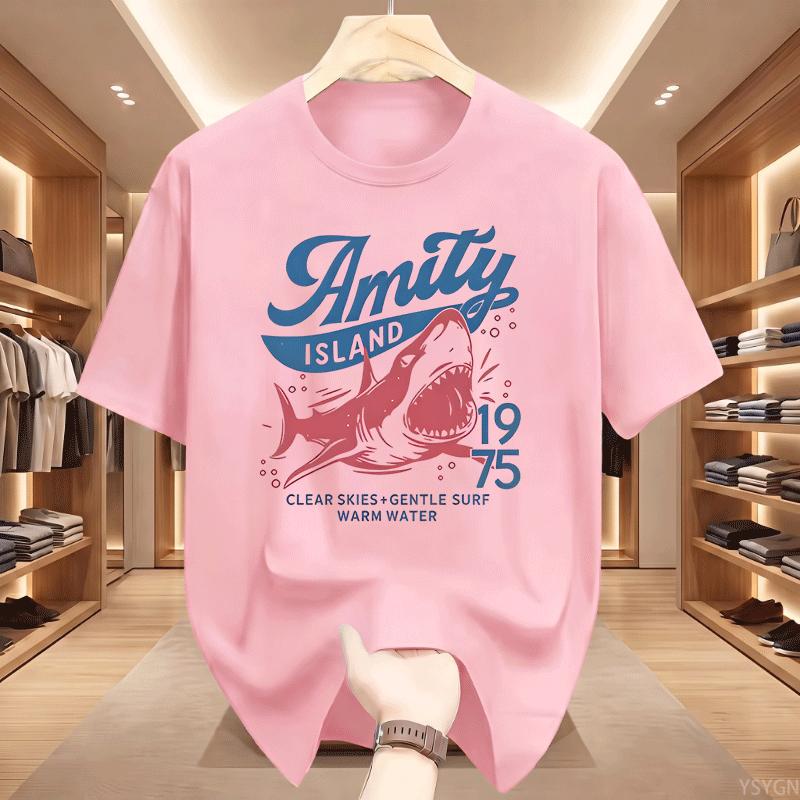 Unisex S Short Sleeve T Shirt Amity Island 1975 Shark Vintage Movie Graphic Print Crew Neck Tee Summer Casual Tops Male Soft Shirt