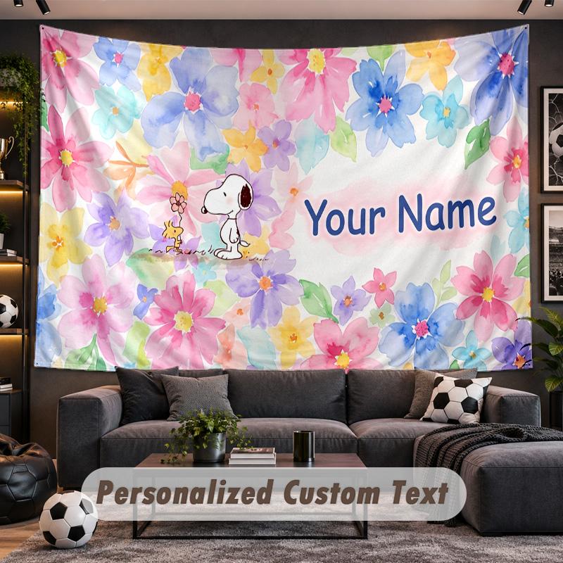 Snoopy Peanuts Personalized Tapestry Support Custom Name, Wall Art Home Decoration