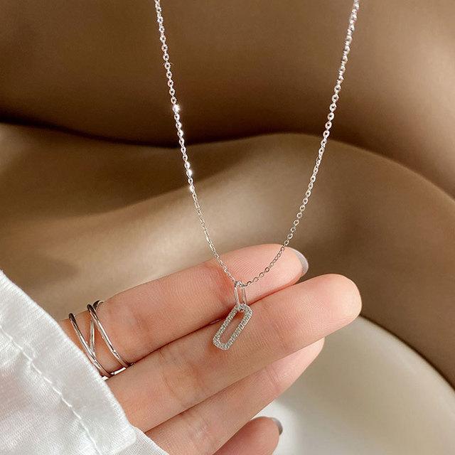 Real 925 Sterling Silver Crystal Geometric Choker Necklace Pendant for Women 14K Gold Plated Necklace Wedding Party Jewelry Gift