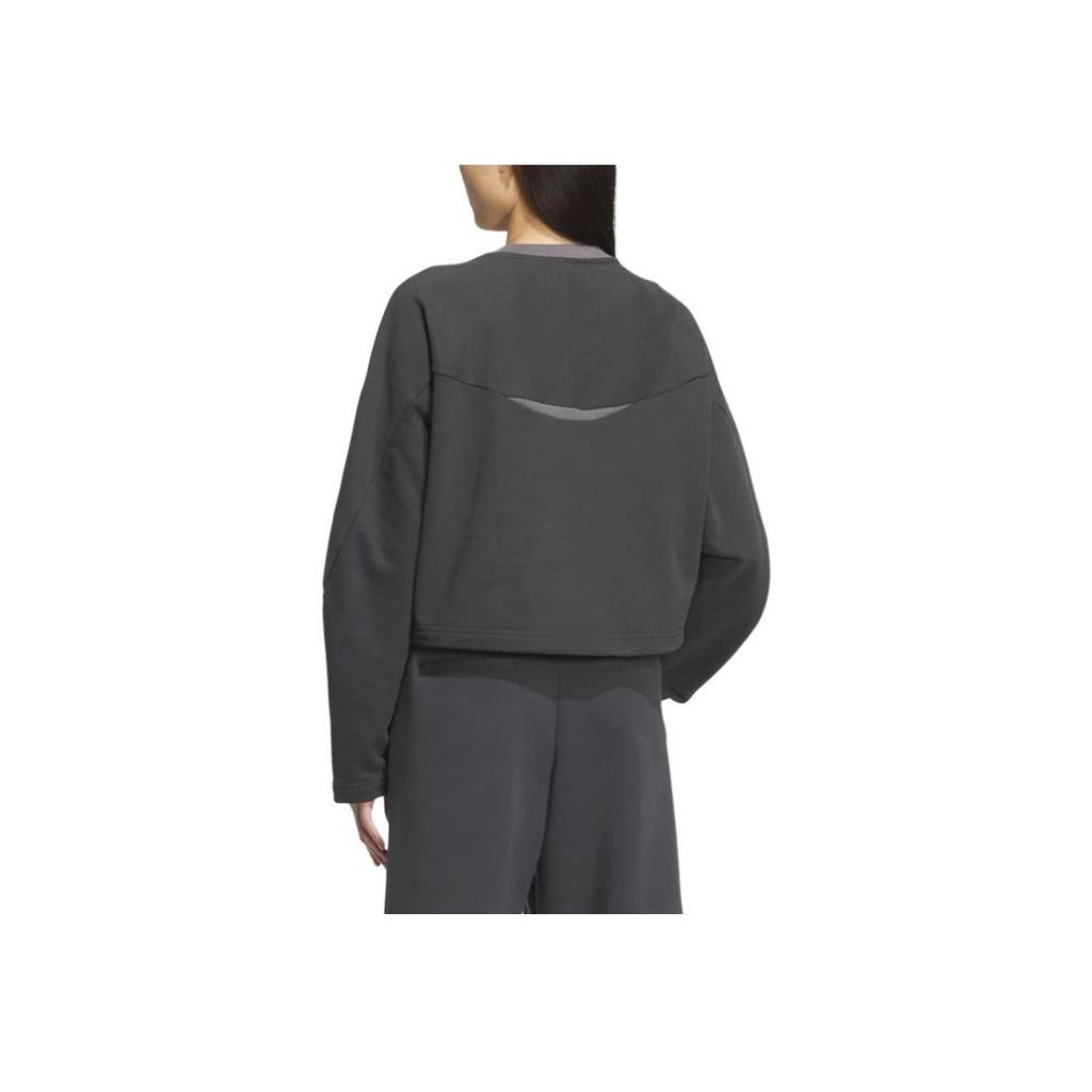 Adidas Fustl W Crew свободный крой круглый вырез модная универсальная короткая толстовка с длинным рукавом женская толстовка углеродно-черного цвета JM4275