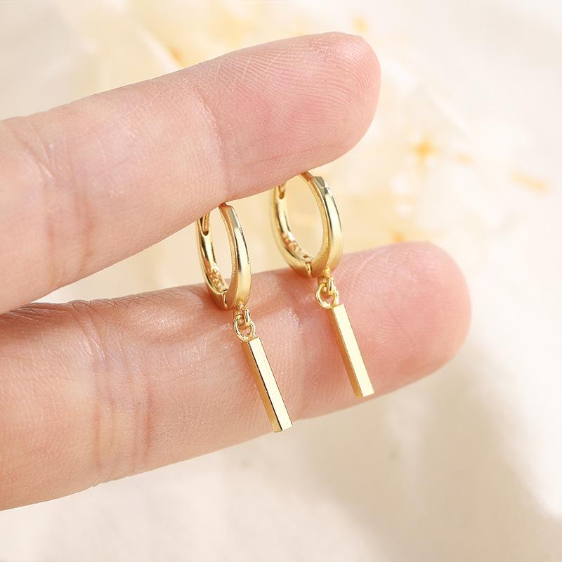 S925 Silver Geometric Bar Hoop Earrings For Women Minimalist Straight Drop Earrings Chic Niche Design Jewelry