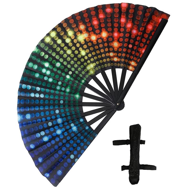 33 см блестящий ручной веер с чехлом-сумкой, бамбуковый костяной веер для кунг-фу, большой складной праздничный веер для вечеринок, танцевальный веер для вечеринок