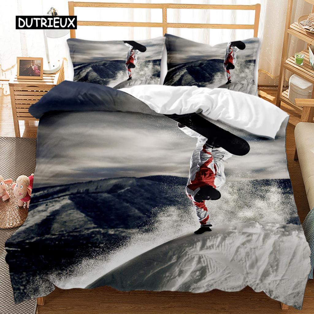 Комплект пододеяльников для катания на лыжах, одеяло для снежных гор, экстремальные виды спорта, полиэстер, одеяло для сноуборда, двойной размер Queen King Size