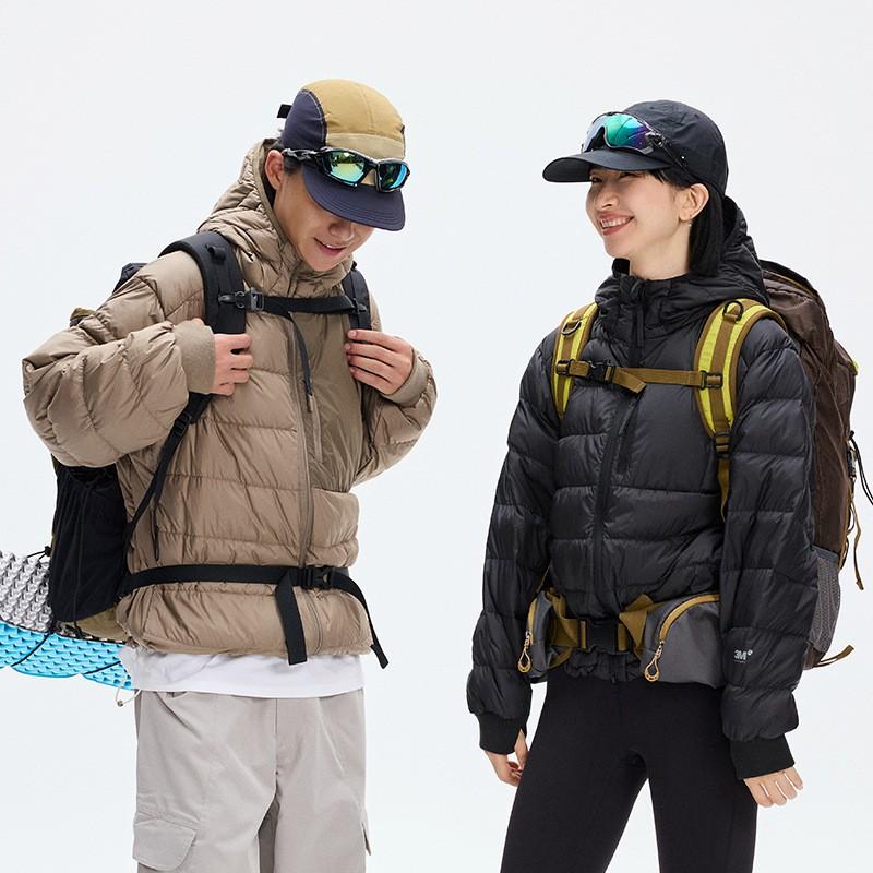 3M Outdoor Lightweight Down Jacket Winter Retro Mountain Style Water-Resistant Color Block Hooded Hiking