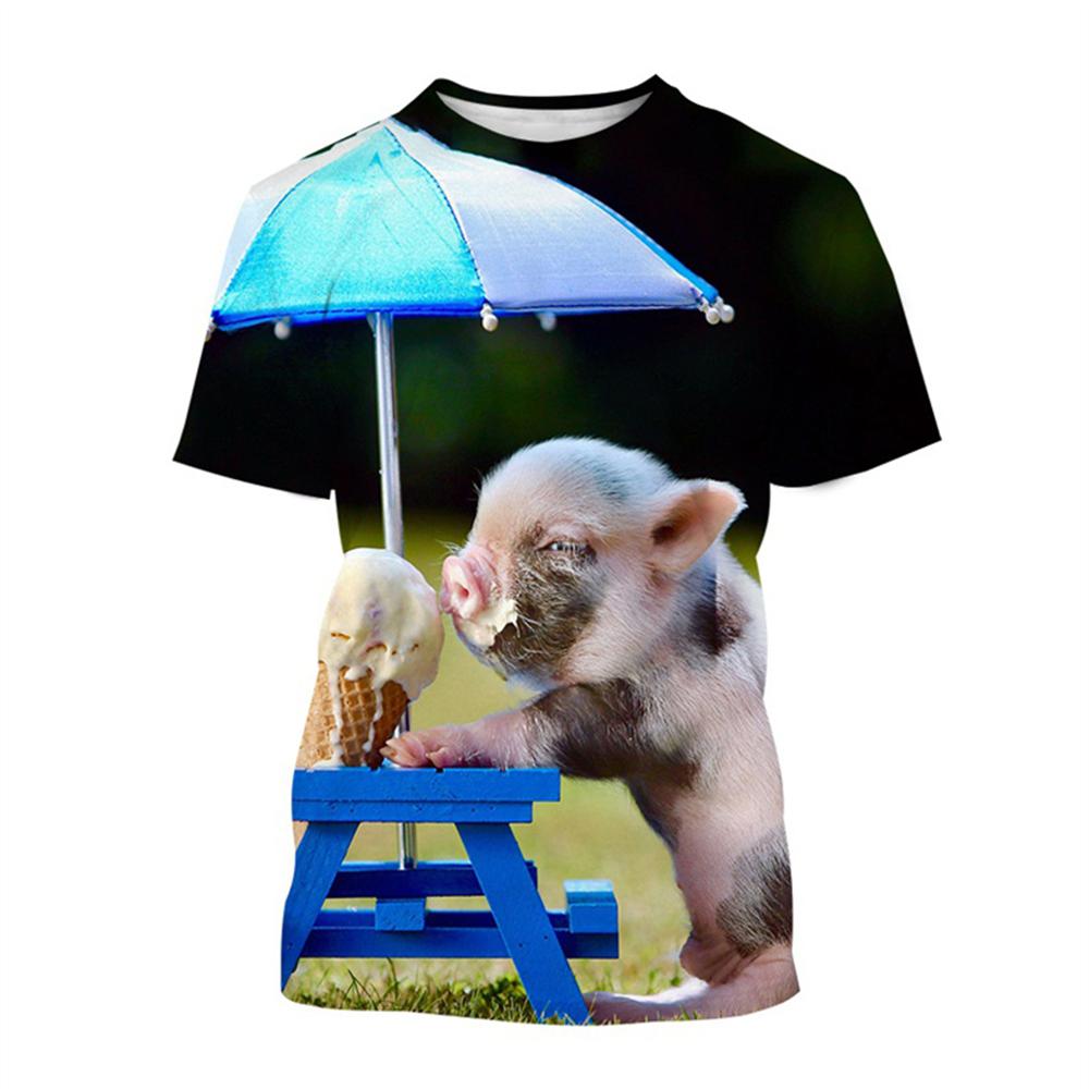 Guitar-Playing Pig 3D Printed Men's T Shirts Funny Summer Animals O-Neck Short Sleeve Casual Comforts Tees Shirt Kid Tops Women