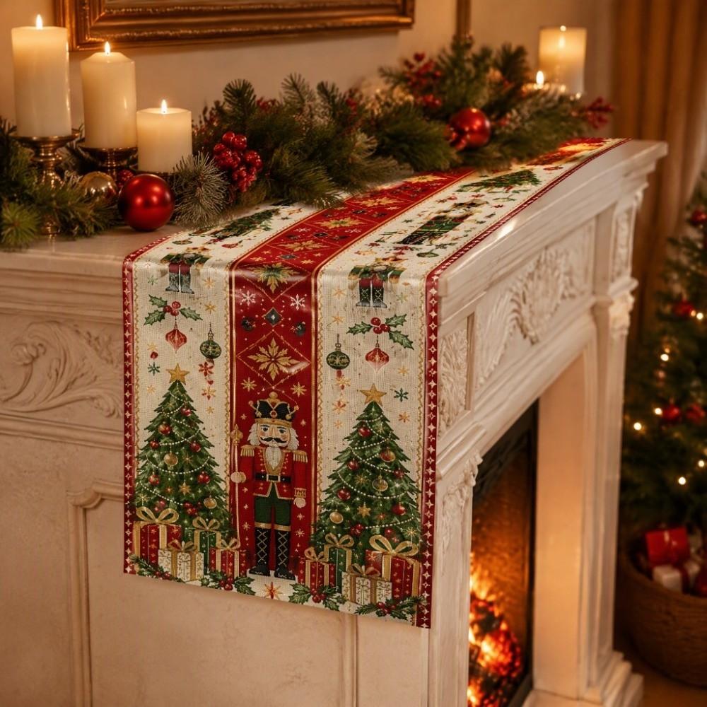 Soft Fabric Christmas Tablecloth Vintage Printed Xmas Table Flag Christmas Table Runner Christmas