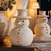 Light Up Snowman Christmas Decor LED Lighted Handmade White Snowman Figurine Winter Rustic Tabletop Ornaments for Holiday Home Decor