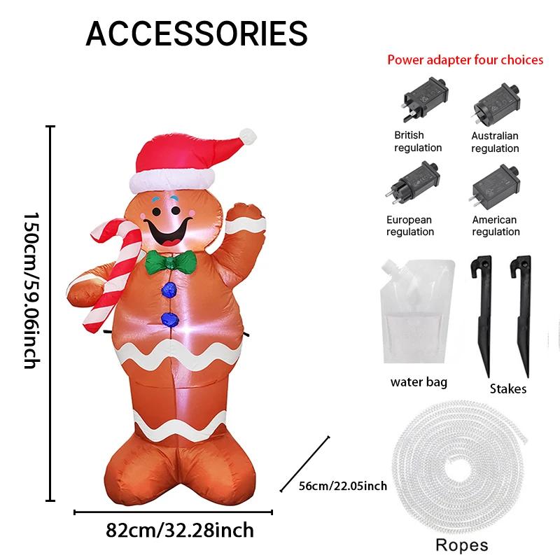 4.9FT Xmas Holiday Inflatable Yard Decor LED Gingerbread Man Candy Cane Outdoor Lawn Garden Toy Supplie Home Decor Ornament Gift