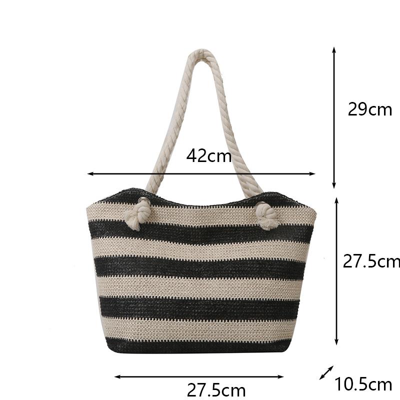 Yogodlns Женская тканая пляжная сумка большой емкости, полосатые сумки на молнии, соломенная сумка в стиле ретро, женская летняя повседневная сумка