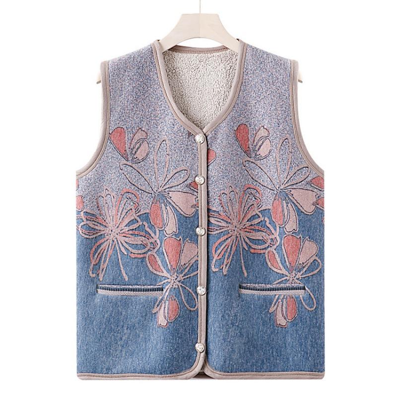 Middle-aged Elderly Vest Female Grandma Autumn Cardigan Velvet Thickened Outer Vest New Mother Vest Jacket