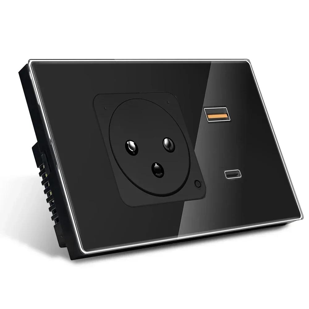 Melery Wifi Tuya Israel Wall Socket USB Type-C PD 30W Charge Smart Plug Outlet Glass Panel Remote Control by Alexa Google Home