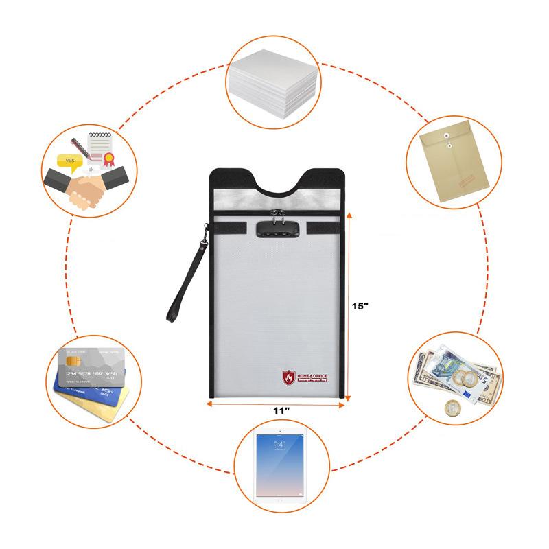 Waterproof Fireproof Document Bag with Zipper Combination Lock Portable Bag Notebook Computer Faraday Bags For Phones & Key Fobs
