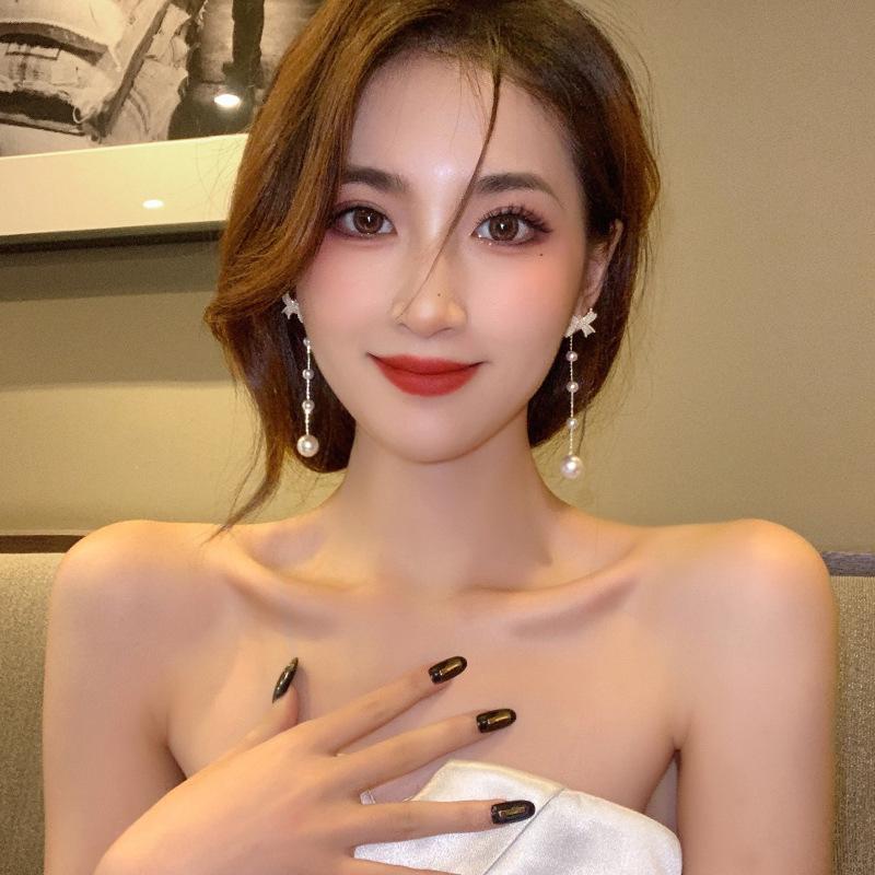 Нежные милые серьги-капли с жемчугом и бантом из цветов для женщин Элегантные серьги с кисточками и бантом для девочек на вечеринку, свадьбу, подарок с цирконом