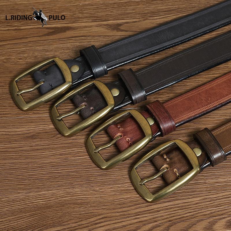 Мужской ретро кожаный ремень с пряжкой-штифтом из натуральной кожи и из коровьей кожи высшего слоя, модный корейский стиль, медная пряжка, брючный ремень