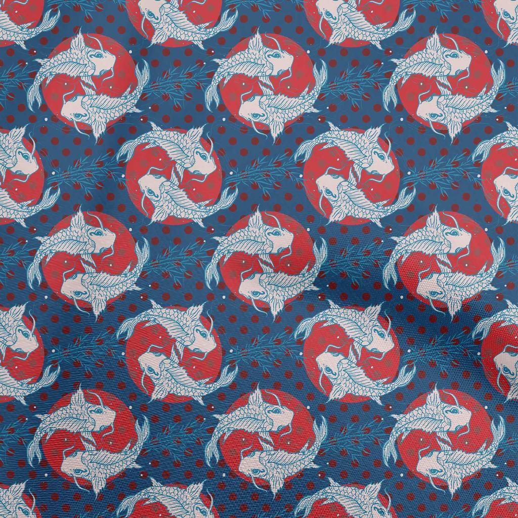 oneOone Cotton Flex Brown Fabric Asian Japanese Koi Fish Craft Projects Decor Fabric Printed By The Yard 40 Inch
