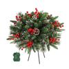Pre-lit Christmas Tree Urn Filler 20 Inch Artificial Pine Tree with Pinecone Red Berries Battery Powered Light Up Planter Filler with Tripod Stake