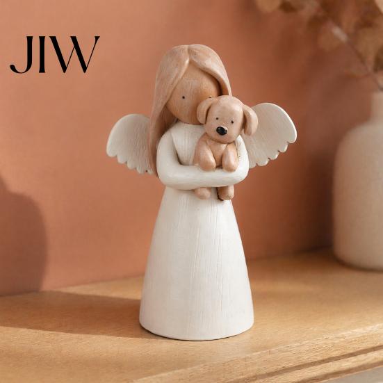 Small Tabletop Sculptures for Shelf Angel Holding Puppy Figurine, Cute Dog Resin Statue Home Pet Memorial Gifts Lovers Desk Decor, Handcrafted