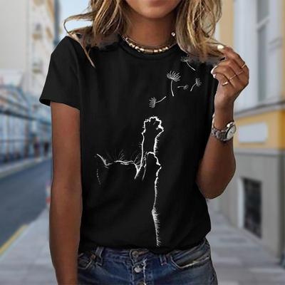 Модная женская футболка с цветочным принтом и принтом одуванчика, забавная повседневная футболка с круглым вырезом и короткими рукавами, летняя женская футболка