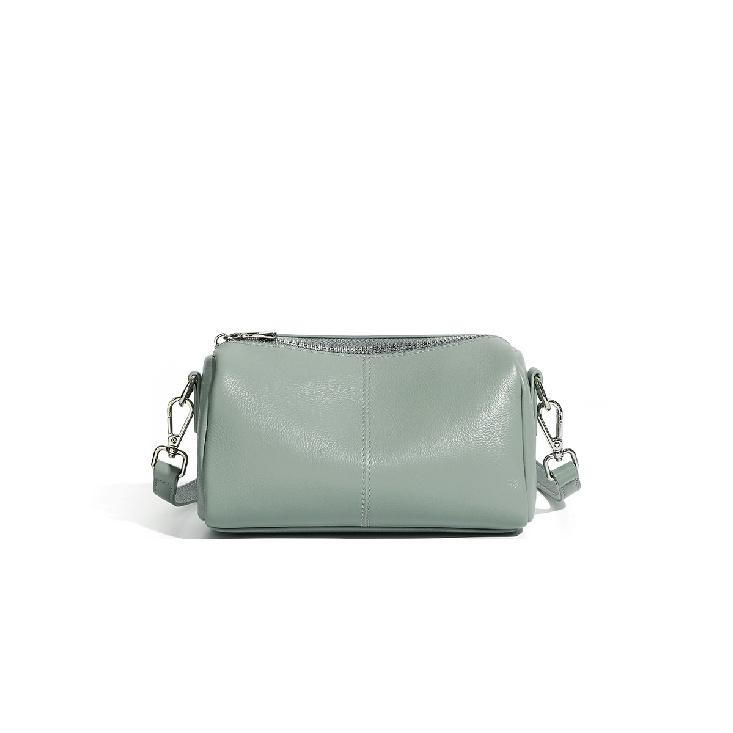 New model of top-layer cowhide commuter cylindrical bag, versatile textured pillow bag, single-shoulder soft bag