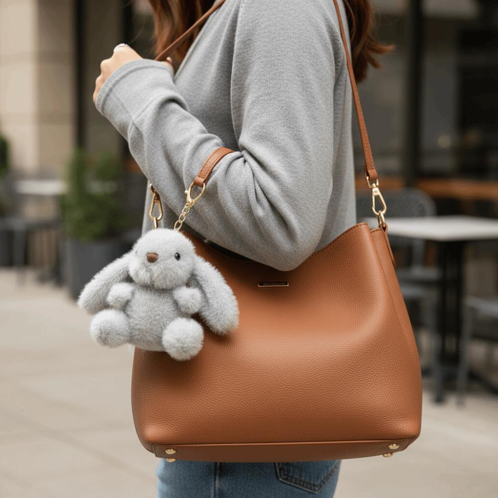 Fluffy Soft Rabbit Plush Pendant Metal Ring Rabbit Plush Key Ring Rabbit Fur Keychains Women Girls