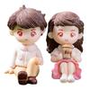 2Pcs Adorable Cartoon Couple Ornaments Figurines Lovely Resin Miniatures for Fairy Gardens Dollhouses Plant Decor