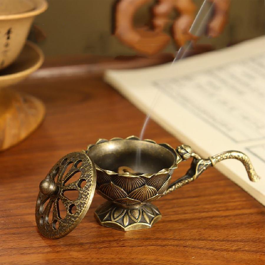 Ручной держатель благовоний Lotus, винтажный сплав, полая палочка для благовоний, держатель благовоний с крышкой, украшение для ароматерапии