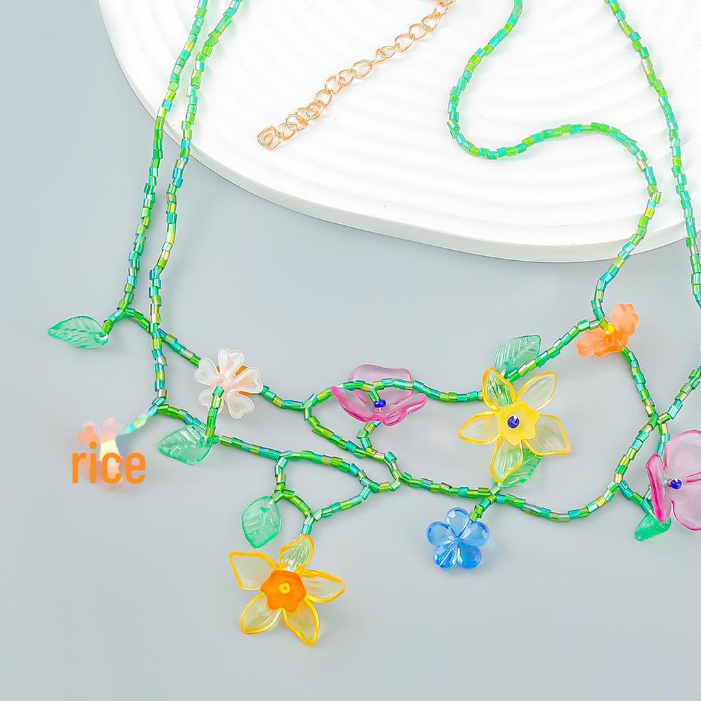 Богемское многослойное стеклянное трубчатое ожерелье из смоляных цветов для женщин