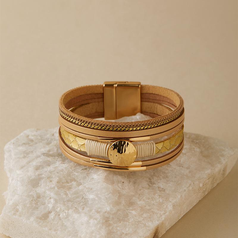 Винтажный плетеный кожаный браслет со стразами для женщин, богемный многослойный широкий браслет, ювелирные изделия для вечеринок, подарки