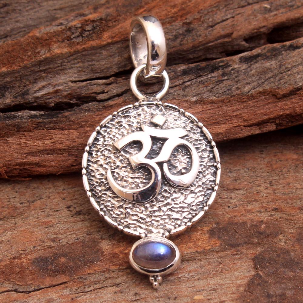 Подвеска Рейки, Подвеска из серебра с голубым топазом, гранатом, лабрадоритом, сердоликом, Подвеска ОМ, Ювелирные изделия ручной работы из стерлингового серебра 925 пробы, Серебряная подвеска