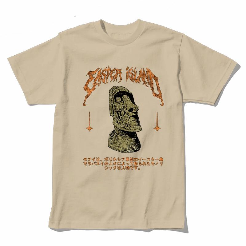 Coolmind U0010-T2 Easter Island Statue Graphic Print Men T Shrit Casual Cool Men Tshirt O-Neck Tee Shirts