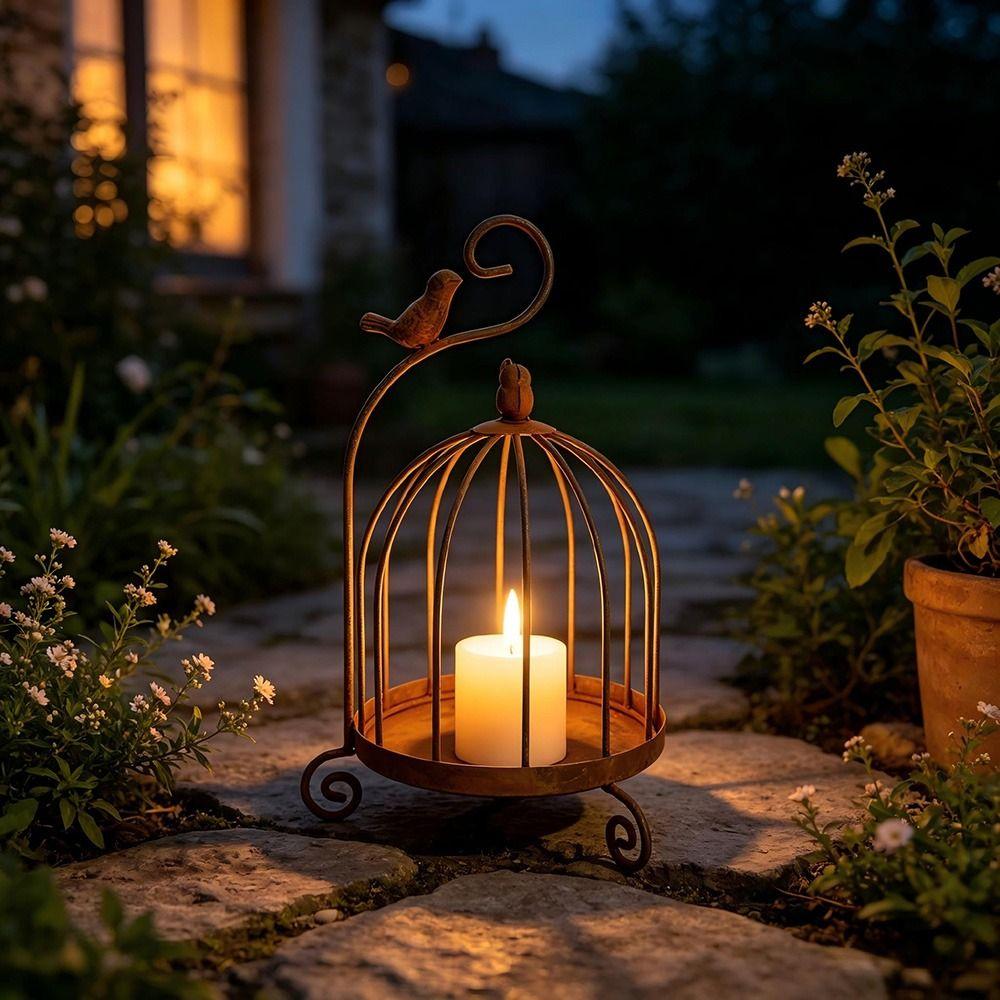 Distressed Iron Decorative Hanging Birdcage Photo Props Iron Candleholder  Home Decoration