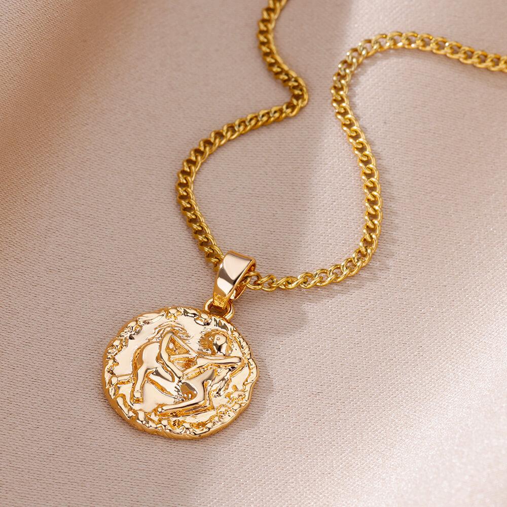 Ретро-дизайн 12 созвездий круглое фирменное ожерелье кулон тисненый Ins стиль монета ключичная цепочка женское ожерелье Козерог