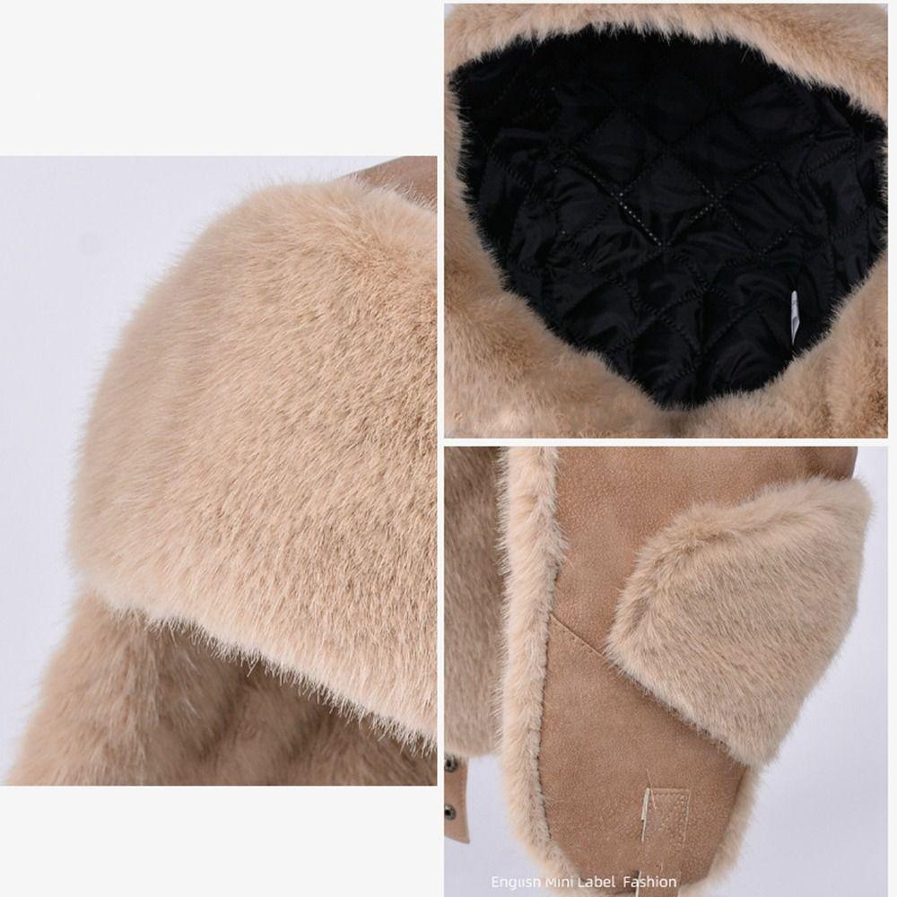 Thickened Ear Protection Hat Windproof Ski Pullover Cap Casual Faux Fur Pilot Cap  Winter