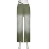 Womens Fashion High Waist Split Up Green Women's Wide Leg Jeans Baggy Woman Denim Capris Pants Jean Mom Jeans Trousers