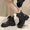 Зимние теплые короткие плюшевые ботильоны женские модные армейские ботинки на молнии со шнуровкой на платформе женские удобные ботинки из искусственной кожи на среднем каблуке
