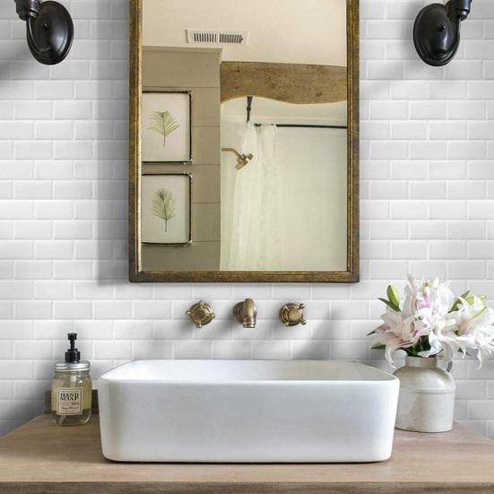 Tile Sticker Easy-to-install 3D Tile Wall Sticker Splashback Waterproof Durable Wall Decals for Home Kitchen