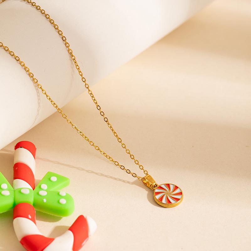 Women's Luxury Candy Cane Necklace: Titanium Steel Christmas Charm.