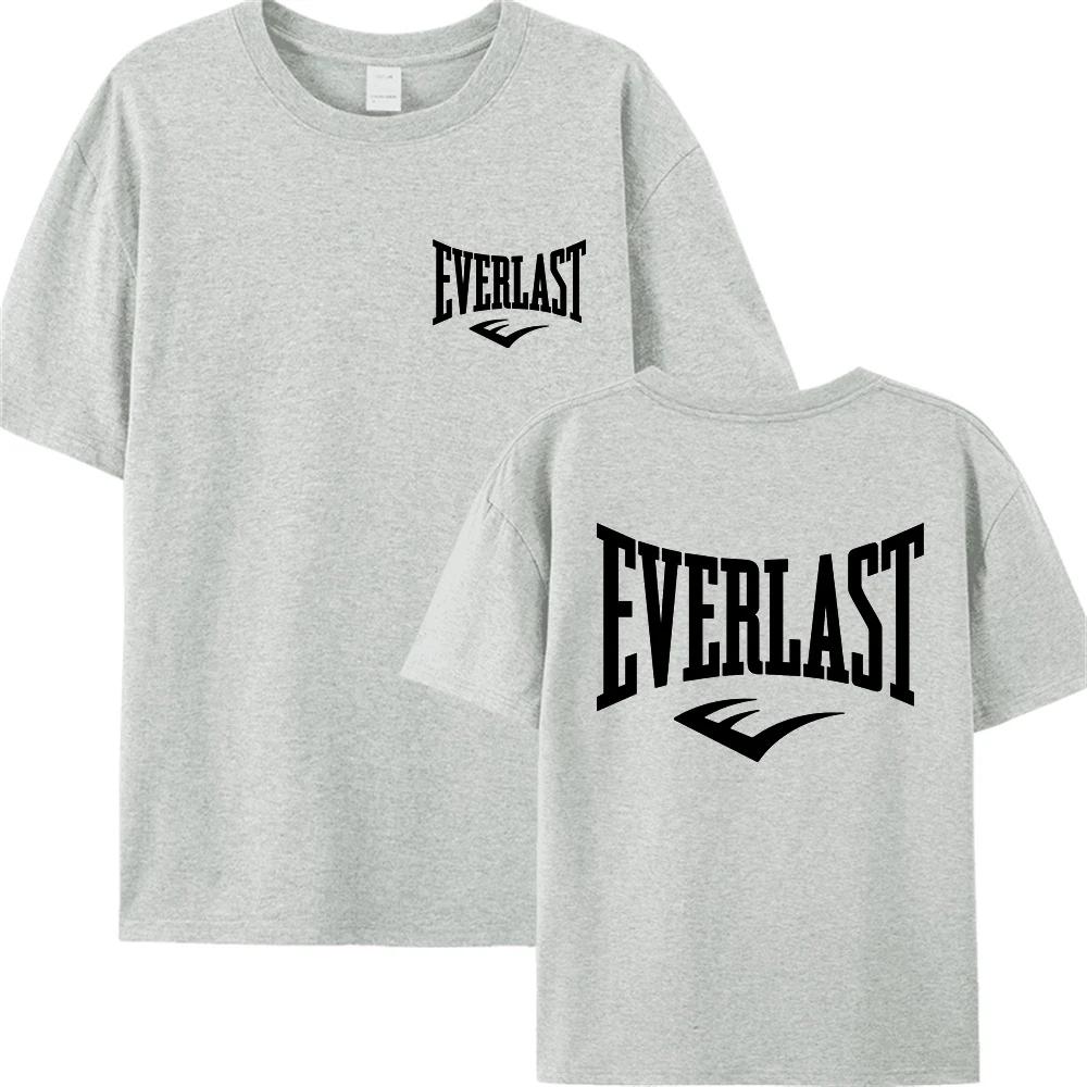 Купить хлопковую футболку с логотипом бокса EVERLAST для мужчин и женщин, футболка с принтом с круглым вырезом, уличная толстовка Харадзюку, популярная свободная модель