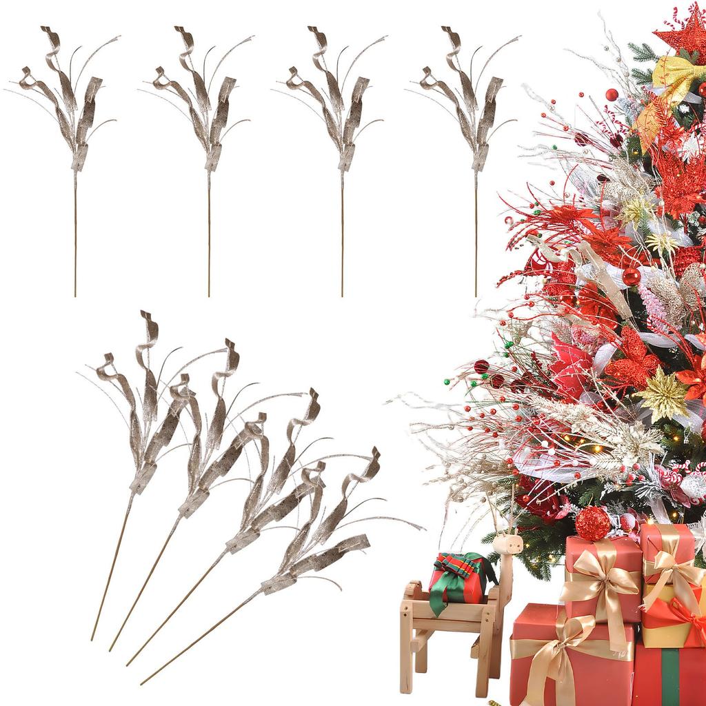 Рождественские бестселлеры с блестками, украшение рождественской елки, сверкающие рождественские украшения, рождественские цветы.