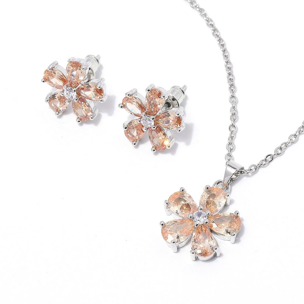 Маленький цветок циркон серьги комплект ожерелье Высококачественные сказочные аксессуары многоцветный дополнительный комплект ювелирных изделий для женщин