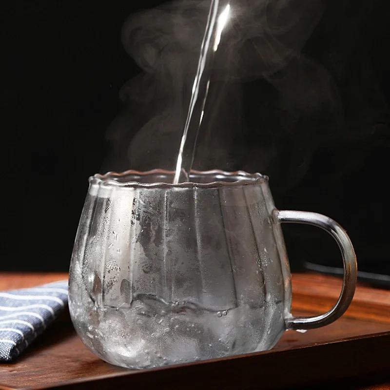 400ml High Borosilicate Glass Cups Creative Striped Mug Pumpkin Cup Breakfast Milk Glass Water Cup Teacup Home Office Drinkware