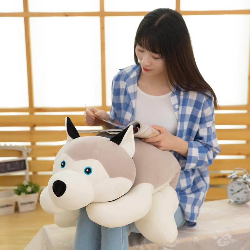 Cute Gray Lying Posture Husky Plush Doll Toy For Birthday Presents