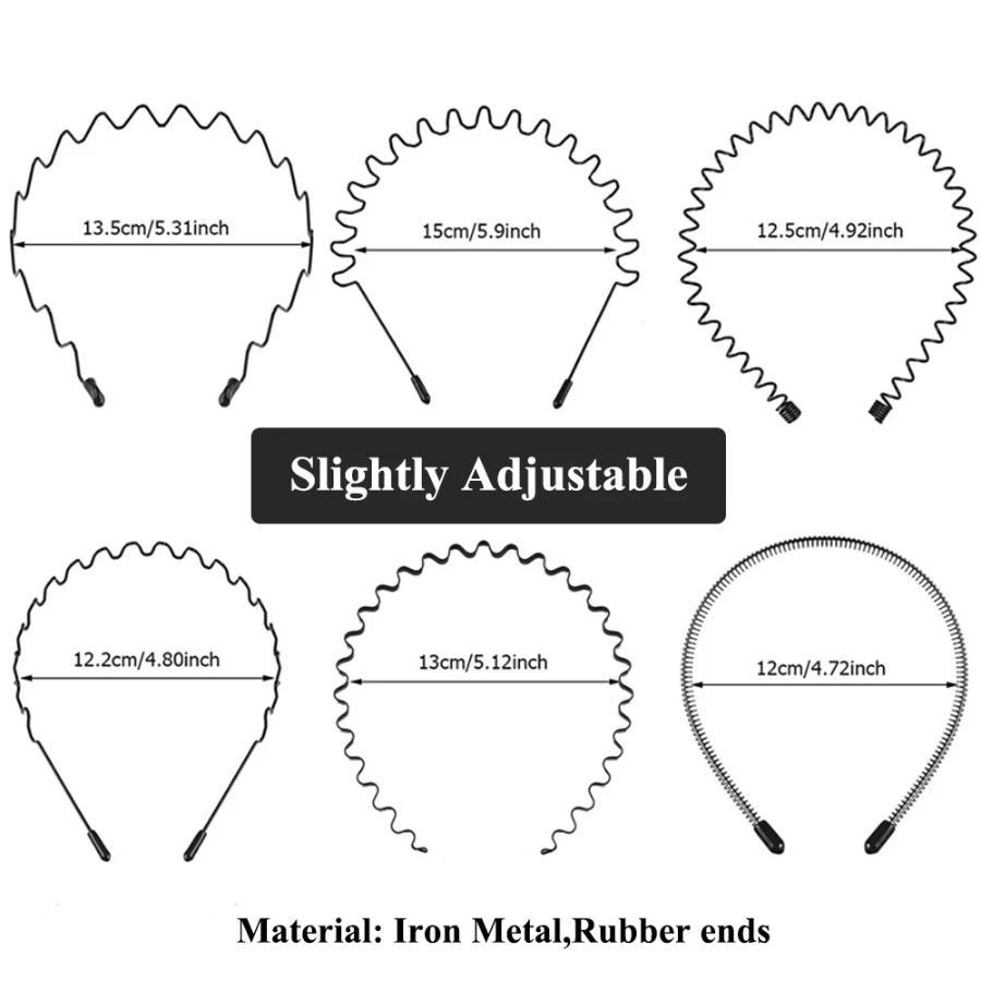 3/6 шт. унисекс повязка для волос металлический обруч для волос черный весенний нескользящий мужской женский спортивный модный головной убор (Весенняя волна)